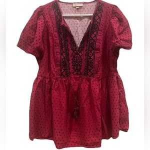 Women’s Knox Rose Red & Black Top Blouse Size XXL Short Sleeve Tie Round V Neck